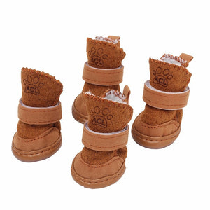 4Pcs/set Pet Winter Warm Shoes Pet Dog Shoes Thick Snow Boots Animal Warming Cotton Sneakers Plush Winter Puppy Cats Warm Boots