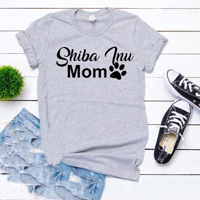 Shiba Inu Mom T Shirt Women Funny Dog Graphic Tee Shirt Casual Summer Cotton O Neck Woman Tshirt Top Women's T-shirts S-XXXL