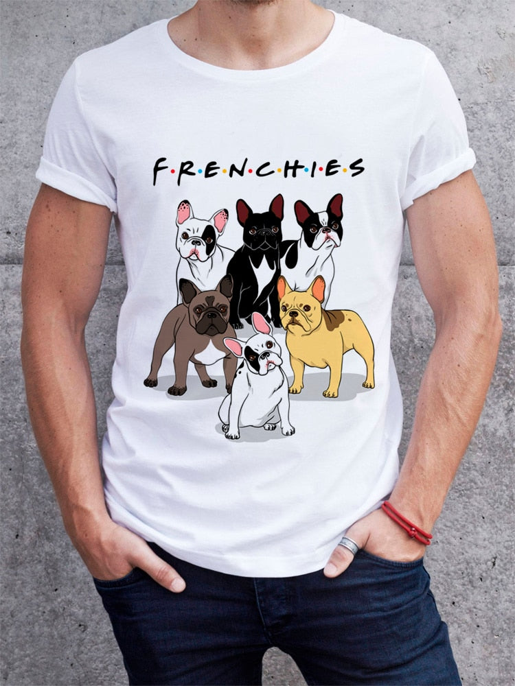 French Bulldog Print Tshirt Men Fashion 2018 T Shirts Basis Friends Tv Men's Cute Funny Dog Animal White Casual O-Neck Camisetas