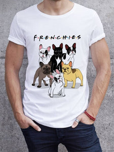 French Bulldog Print Tshirt Men Fashion 2018 T Shirts Basis Friends Tv Men's Cute Funny Dog Animal White Casual O-Neck Camisetas