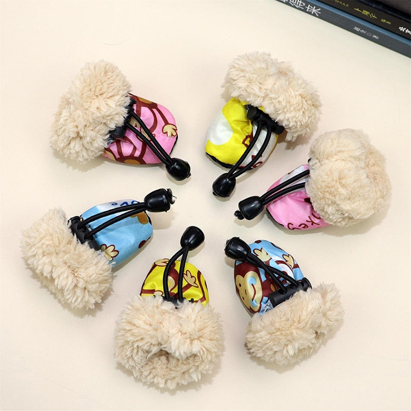 4pcs Waterproof Winter Pet Dog Shoes Anti-slip Rain Snow Boots Footwear Fleece Warm For Small Cats Puppy Dog Socks Booties