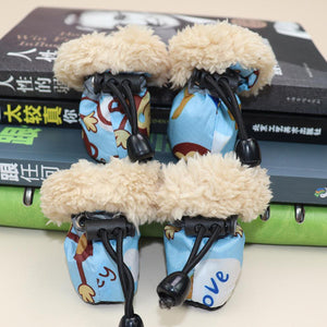 4pcs Waterproof Winter Pet Dog Shoes Anti-slip Rain Snow Boots Footwear Fleece Warm For Small Cats Puppy Dog Socks Booties