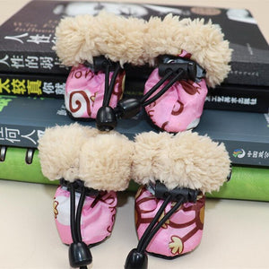 4pcs Waterproof Winter Pet Dog Shoes Anti-slip Rain Snow Boots Footwear Fleece Warm For Small Cats Puppy Dog Socks Booties