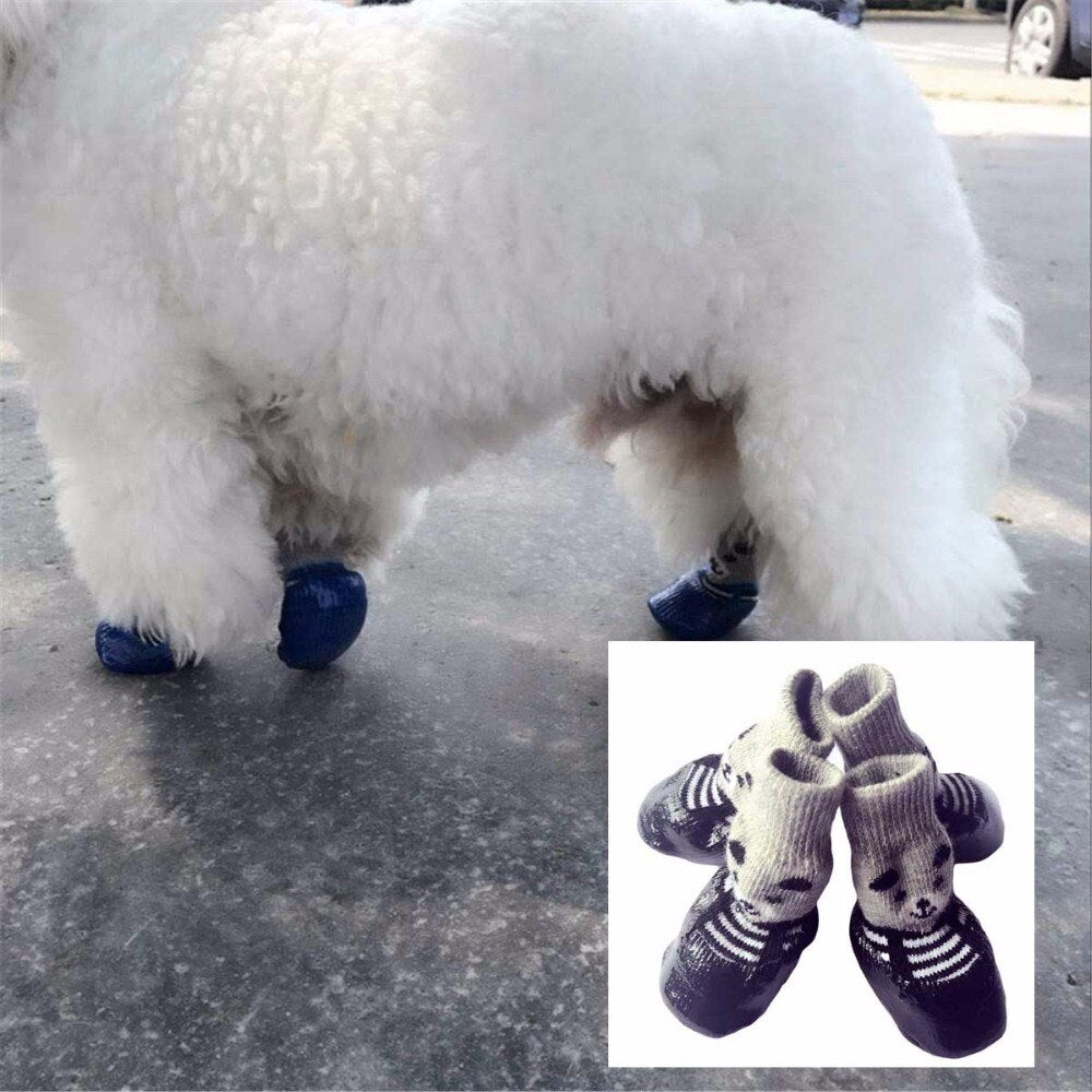 4pcs/set S M L Size Cotton Rubber Pet Dog Shoes Waterproof Non-slip Dog Socks Rain Snow Boots  Footwear For Puppy Small Cats Dog