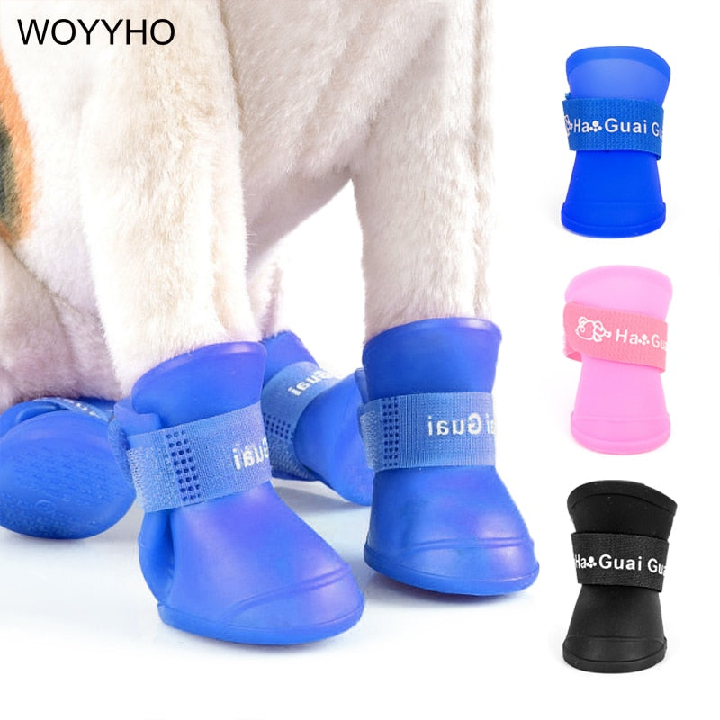 4pcs/Set Waterproof Pet Dog Shoes Blue/Black/Pink Rubber Rain Boots Shoes For Small Dogs Cat S/M/L