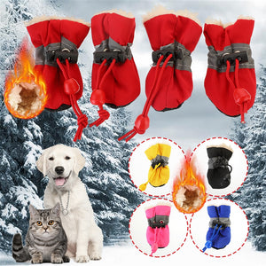 4pcs/set Waterproof Winter Pet Dog Shoes Anti-slip Rain Snow Boots Footwear Thick Warm For Small Cats Puppy Dogs Socks Booties