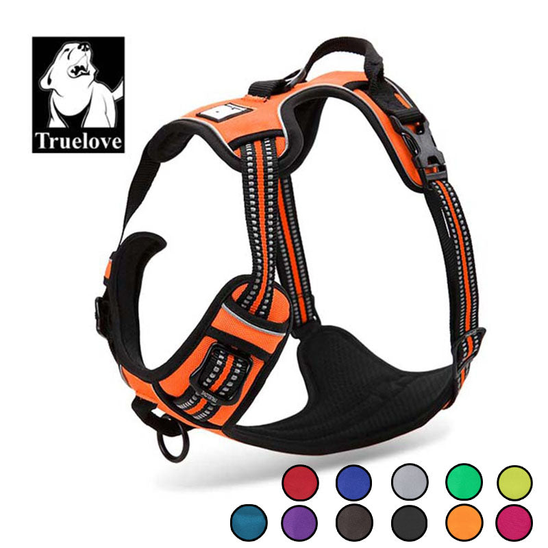 Truelove Reflective Nylon Large pet Dog Harness All Weather Service Dog Ves Padded Adjustable Safety Vehicular Lead For Dogs Pet