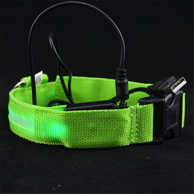 Safety Adjustable Pets Dogs LED Flashing Night Light Nylon Collar USB Charging S-XL