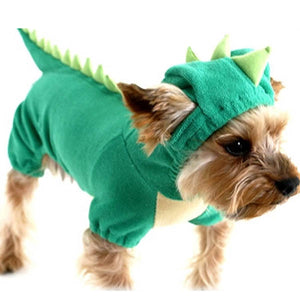 Puppy Dog Pet Halloween Dinosaur Costume Waterproof Coat Green Coat Outfits Jumper Apparel Clothes