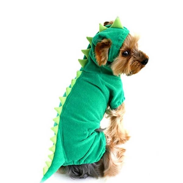 Puppy Dog Pet Halloween Dinosaur Costume Waterproof Coat Green Coat Outfits Jumper Apparel Clothes