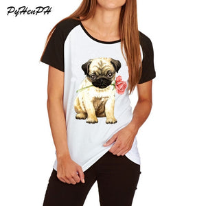 Women's Rose Mini Schnauzer Print T shirt Cute Animal Pug Dog Design Cotton T-shirt Woman/Ladies Tshirt  Raglan Sleeve Big Size