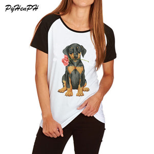 Women's Rose Mini Schnauzer Print T shirt Cute Animal Pug Dog Design Cotton T-shirt Woman/Ladies Tshirt  Raglan Sleeve Big Size