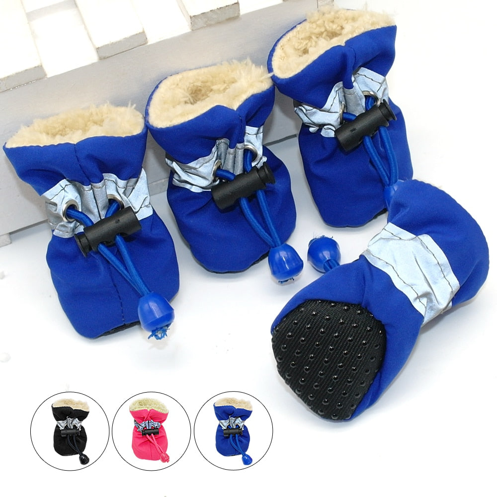 4pcs Waterproof Winter Pet Dog Shoes Anti-slip Rain Snow Boots Footwear Thick Warm For  Small Cats Dogs Puppy Dog Socks Booties