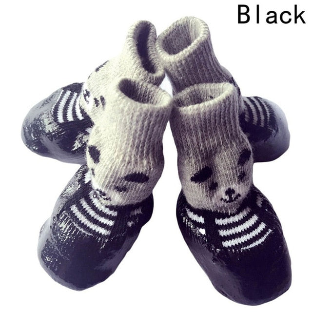 4pcs/set S M L Size Cotton Rubber Pet Dog Shoes Waterproof Non-slip Dog Rain Snow Boots Socks Footwear For Puppy Small Cats Dogs