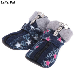 Let's Pet Pet Shoes Dogs Puppy Boots Denim Warm Snow Winter Lovely Anti Slip Zipper Casual