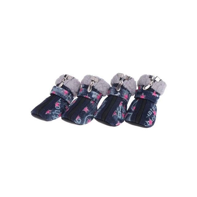 Let's Pet Pet Shoes Dogs Puppy Boots Denim Warm Snow Winter Lovely Anti Slip Zipper Casual