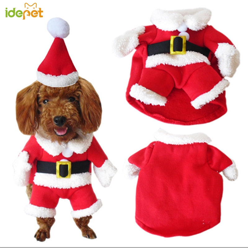 Christmas Cat Clothes Pet Dog Cat Costume Santa Claus Costume Winter Christmas Pet Coat Apparel Cotton Clothes for Cat dog 27S2