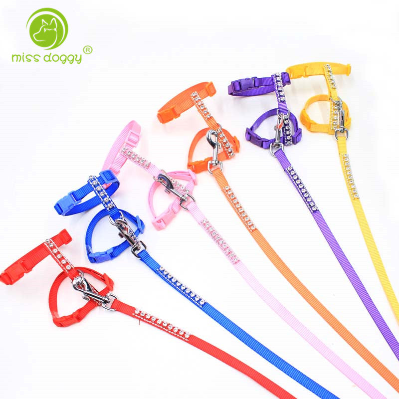 Pet Dog Leashes and Collars Set Puppy Leads for Small Dogs Cat Designer Rhinestone Adjustable Nylon Dog Harness Pet Accessories