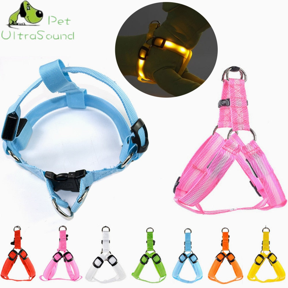 Nylon Pet Safety LED Harness Dog Product Flashing Light Harness LED Dog Harness Leash Rope Belt LED Dog Collar Vest Pet Supplies