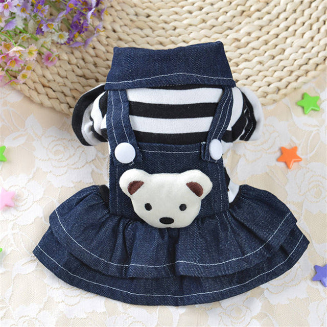 Dog Clothes for Dogs Warm Dot Puppy Dress Fashion Cat Strap Denim Skirt Pet Dog Clothes Apparels