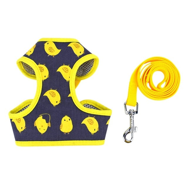 Pet Puppy Dog Cat Adjustable Harness Leash Set with Cute Patten Pet Cotton Vest for Small Medium Dogs Chihuahua Yorkie Teddy