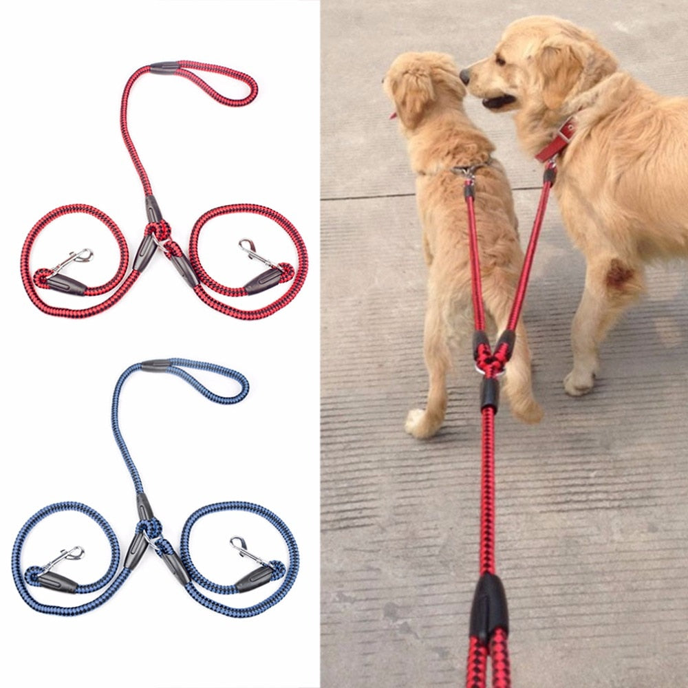 Strong Nylon Ribbon Double Dog Leash One Drag Braided Tangle For Walking Training Adjustable Size Pet Safety Traction Rope