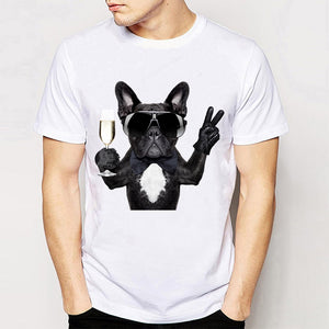 Hip hop style Men's T-Shirt Dogs like Wine T-Shirt soft fabric casual Tees fashion man Tops funny French Bulldog design T Shirts